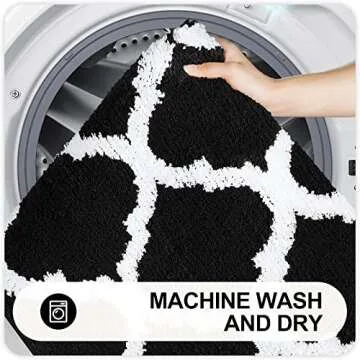 OLANLY Bathroom Rugs 24x16, Soft and Absorbent Microfiber Bath Rugs, Non-Slip Shaggy Shower Carpet, Machine Wash Dry, Bath Mats for Bathroom Floor, Tub and Shower, Black