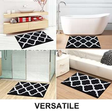 OLANLY Bathroom Rugs 24x16, Soft and Absorbent Microfiber Bath Rugs, Non-Slip Shaggy Shower Carpet, Machine Wash Dry, Bath Mats for Bathroom Floor, Tub and Shower, Black