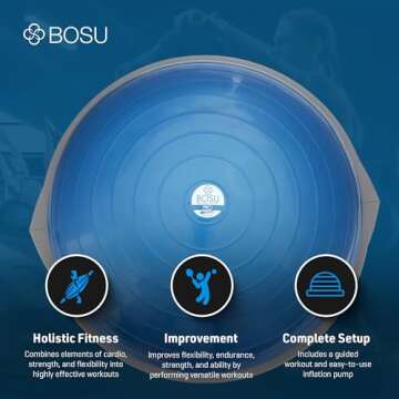 Bosu Pro Balance Board Strength Trainer Ball, Equipment for Home Gym, 26 Inch, Blue