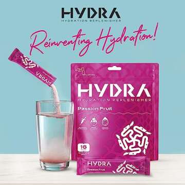 Hydra Powder Electrolyte Powder Packets - Refreshing Passionfruit Hydration Drink Mix - Low Sugar Sp...