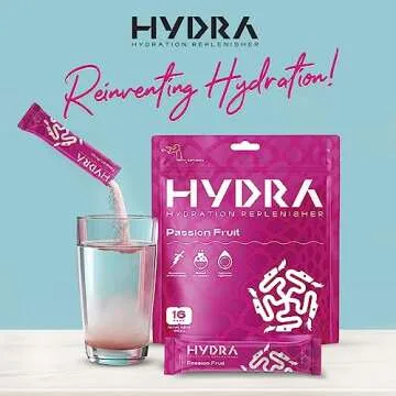 Hydra Powder Electrolyte Powder Packets - Refreshing Passionfruit Hydration Drink Mix - Low Sugar Sp...