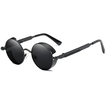 Dollger Retro Steampunk Sunglasses for Men Vintage Goth Black Round Metal Frame Sunglasses