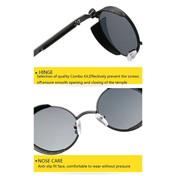 Dollger Retro Steampunk Sunglasses for Men Vintage Goth Black Round Metal Frame Sunglasses