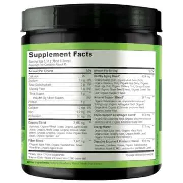 NATURELO Raw Greens Superfood Powder - Mixed Berry - Boost Energy, Detox, Enhance Health - Organic Spirulina - Wheat Grass - Whole Food Nutrition from Fruits and Vegetables - 240 Grams