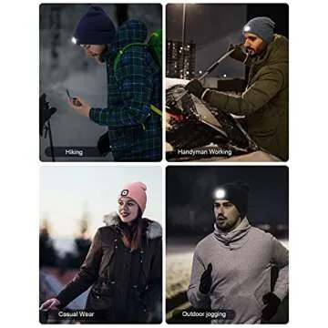 YunTuo LED Beanie with The Light, Unisex USB Rechargeable Headlamp Winter Knitted Cap Gifts for Men Dad Husband Him (Dark Orange)