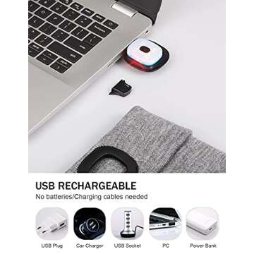 YunTuo LED Beanie with The Light, Unisex USB Rechargeable Headlamp Winter Knitted Cap Gifts for Men Dad Husband Him (Dark Orange)