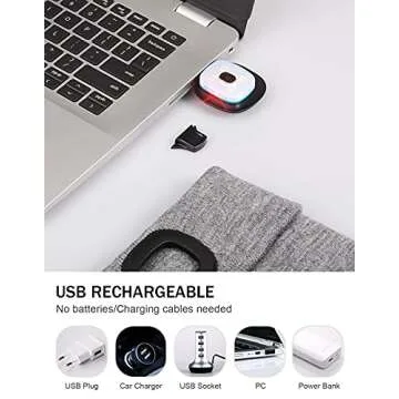 YunTuo LED Beanie with The Light, Unisex USB Rechargeable Headlamp Winter Knitted Cap Gifts for Men Dad Husband Him (Dark Orange)