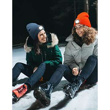 YunTuo LED Beanie with The Light, Unisex USB Rechargeable Headlamp Winter Knitted Cap Gifts for Men Dad Husband Him (Dark Orange)