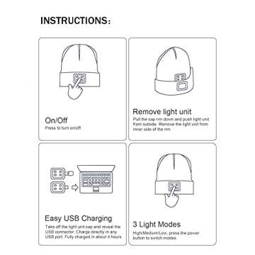 YunTuo LED Beanie with The Light, Unisex USB Rechargeable Headlamp Winter Knitted Cap Gifts for Men Dad Husband Him (Dark Orange)