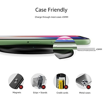 Amazon Basics 15W Qi Certified Wireless Phone Charger Pad, Fast Charging Pad for iPhone 16/15/14/13/12/11/X, Samsung and More, with USB Cable, Black