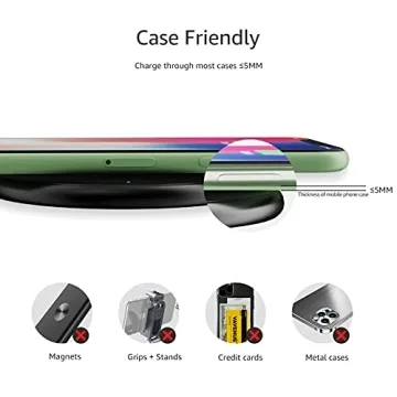 Amazon Basics 15W Qi Certified Wireless Phone Charger Pad, Fast Charging Pad for iPhone 16/15/14/13/12/11/X, Samsung and More, with USB Cable, Black