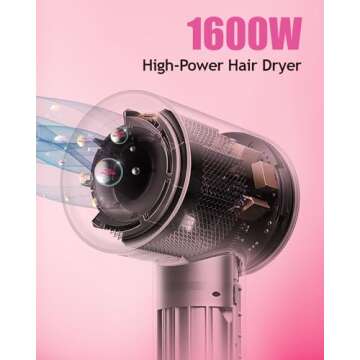 Hair Dryer 110000 RPM High Speed Brushless Motor for Fast Drying 1600W Negative Ionic Low Noise Blow...