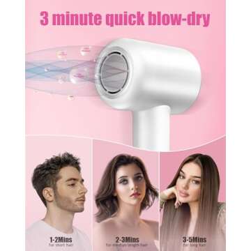 Hair Dryer 110000 RPM High Speed Brushless Motor for Fast Drying 1600W Negative Ionic Low Noise Blow Dryer for Women Magnetic Nozzle Home and Travel