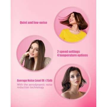 Hair Dryer 110000 RPM High Speed Brushless Motor for Fast Drying 1600W Negative Ionic Low Noise Blow Dryer for Women Magnetic Nozzle Home and Travel