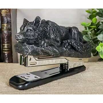 Ebros Gothic Resting Alpha Wolf Stapler - Unique Office Accessory