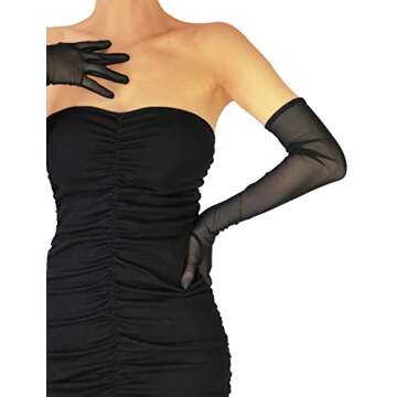 XXDingbs Women's Sexy Sheer Gloves Mesh Tulle Super Long Gloves Opera Christmas Costume Party Dance Bridal Gloves Black