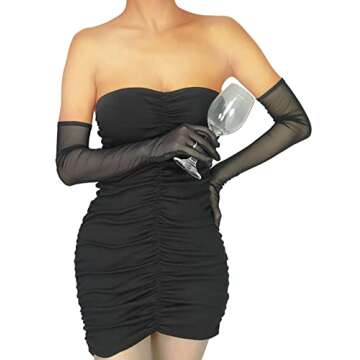 XXDingbs Women's Sexy Sheer Gloves Mesh Tulle Super Long Gloves Opera Christmas Costume Party Dance Bridal Gloves Black