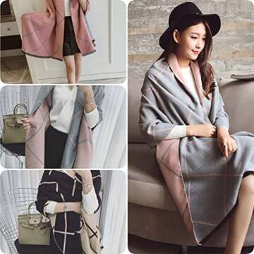 VANLINKER Winter Scarf for Women Fashion Cashmere Plaid Double-sided Design Soft Warm Blanket Wraps Large Scarves Light Shawl VL9309 Black and Red