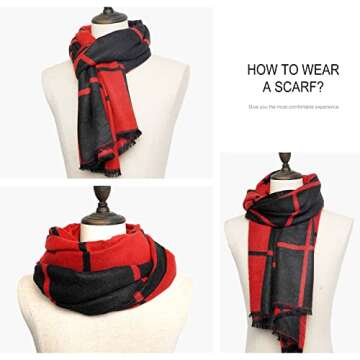 VANLINKER Winter Scarf for Women Fashion Cashmere Plaid Double-sided Design Soft Warm Blanket Wraps Large Scarves Light Shawl VL9309 Black and Red