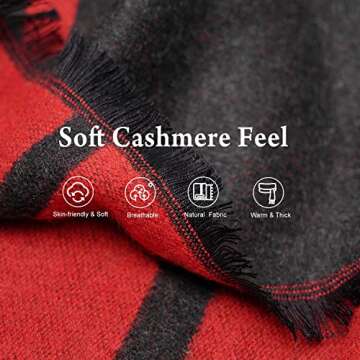 VANLINKER Winter Scarf for Women Fashion Cashmere Plaid Double-sided Design Soft Warm Blanket Wraps Large Scarves Light Shawl VL9309 Black and Red