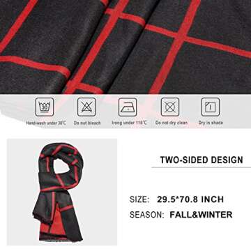 VANLINKER Winter Scarf for Women Fashion Cashmere Plaid Double-sided Design Soft Warm Blanket Wraps Large Scarves Light Shawl VL9309 Black and Red