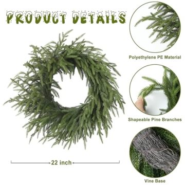24 Inch Soft Bendable Christmas Wreath for Festive Decor