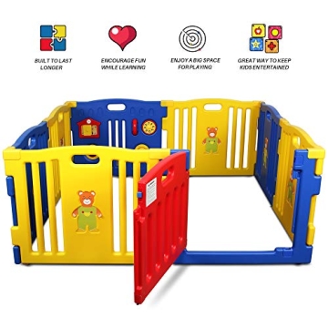 Kidzone Baby Playpen Kids 8 Panel Safety Play Center Yard Home Indoor Outdoor Pen Play Pen Children Activity (Blue)