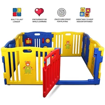 Kidzone Baby Playpen Kids 8 Panel Safety Play Center Yard Home Indoor Outdoor Pen Play Pen Children Activity (Blue)