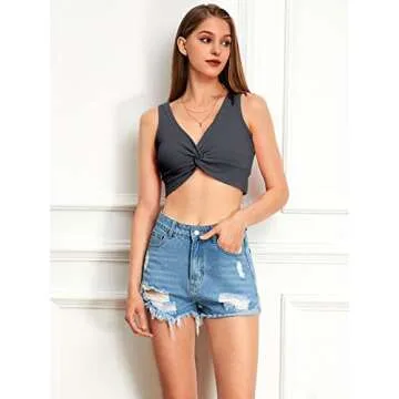 Butgood Women's Short Sleeve Sleeveless Crop Top Summer Twist Knot Front Going Out Sexy Cute Y2K Shirt Tops