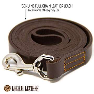 Logical Leather 5 Foot Dog Leash - Best for Training - Heavy Full Grain Leather Lead - Brown