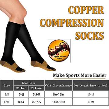 FuelMeFoot 3 Pack Copper Compression Socks - Compression Socks Women & Men Circulation - Best for Medical,Running,Athletic