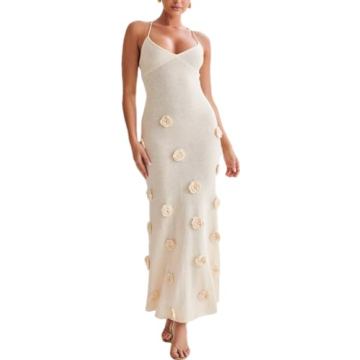 Stylish Women's Knit Maxi Dress with 3D Floral Design