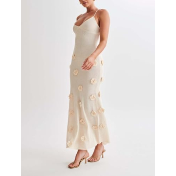 Stylish Women's Knit Maxi Dress with 3D Floral Design