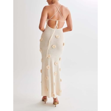 Stylish Women's Knit Maxi Dress with 3D Floral Design