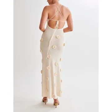 Stylish Women's Knit Maxi Dress with 3D Floral Design