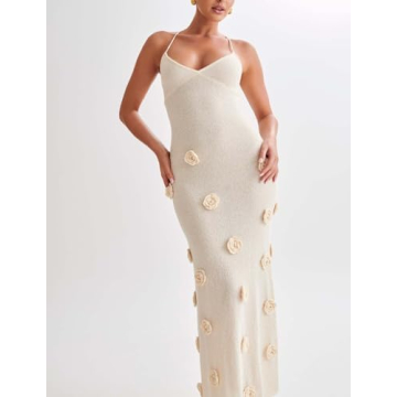Stylish Women's Knit Maxi Dress with 3D Floral Design