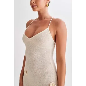 Stylish Women's Knit Maxi Dress with 3D Floral Design