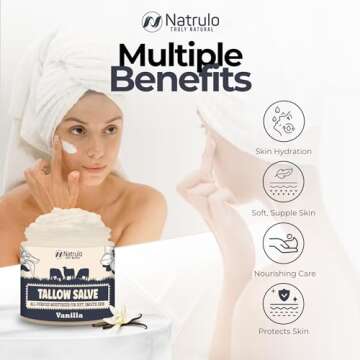 Beef Tallow Salve – All Natural Grass Fed Beef Tallow & Honey All Purpose Balm – Moisturizing Body Salve Great for Eczema, Cracked, Dry, Itchy, Irritated Skin – Skin Repair Skincare Made in USA