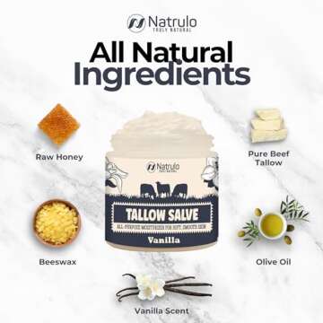 Beef Tallow Salve – All Natural Grass Fed Beef Tallow & Honey All Purpose Balm – Moisturizing Body Salve Great for Eczema, Cracked, Dry, Itchy, Irritated Skin – Skin Repair Skincare Made in USA