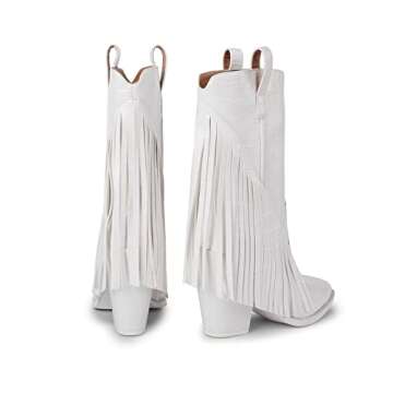 Trendy ISNOM White Cowgirl Boots for Fashion-Forward Women