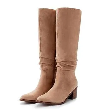 Stylish Athlefit Women's Knee High Chunky Heel Boots