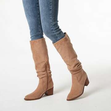 Stylish Athlefit Women's Knee High Chunky Heel Boots