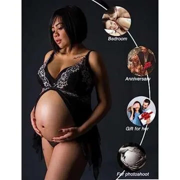 Lingerie Lace Chemise V Neck Babydoll Nightgown in Black