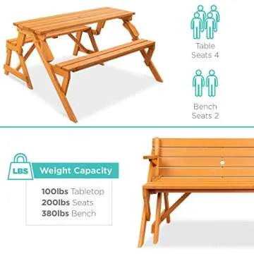 Transforming Outdoor Wooden Table and Bench Set