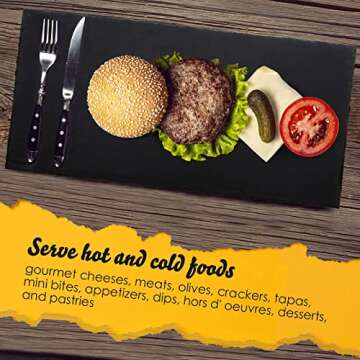 Zopeal 10 Pcs 10" x 5" Black Slate Charcuterie Boards Charcuterie Stone Plates with Natural Edge Slate Cheese Tray Serving Stone Board for Kitchen Dining Party Meat Dried Fruits Display Chalkboard