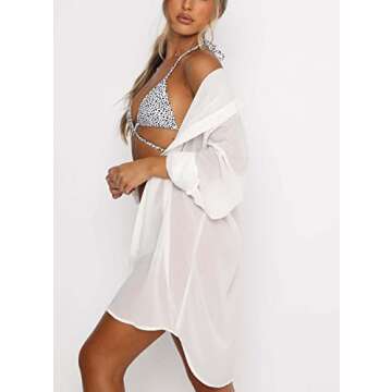 Stylish Women's Swimsuit Beach Cover Up - Loose Fit V-Neck, White, XXL