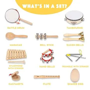 Kidoodler Toddler Musical Instruments with Xylophone & 8 Nursery Rhymes Tutorials, 100% Natural Wood Percussion Instruments Set Eco-Friendly Music Toy for Kids Preschool Educational Boys Girls