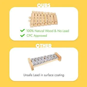 Kidoodler Toddler Musical Instruments with Xylophone & 8 Nursery Rhymes Tutorials, 100% Natural Wood Percussion Instruments Set Eco-Friendly Music Toy for Kids Preschool Educational Boys Girls