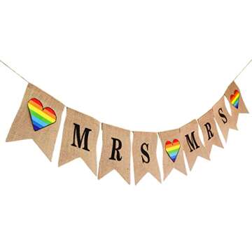 Mandala Crafts Burlap Mrs and Mrs Banner for Lesbian Wedding Decorations - Mrs & Mrs Sign for LGBT W...