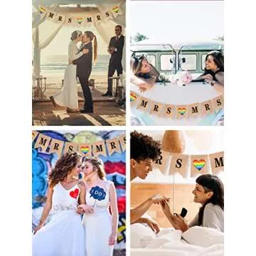 Mandala Crafts Burlap Mrs and Mrs Banner for Lesbian Wedding Decorations - Mrs & Mrs Sign for LGBT Wedding Decorations Lesbian Engagement Party Decorations